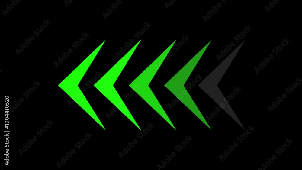 Glowing green color direction arrow animated on black background Glowing green color direction arrow animated on black background