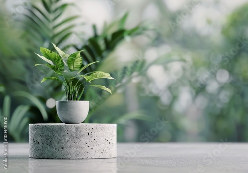 Stone Product Display With Green Plants