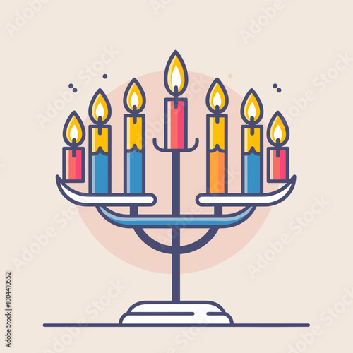 Hanukkah candelabrum flat icon. Vector illustration.