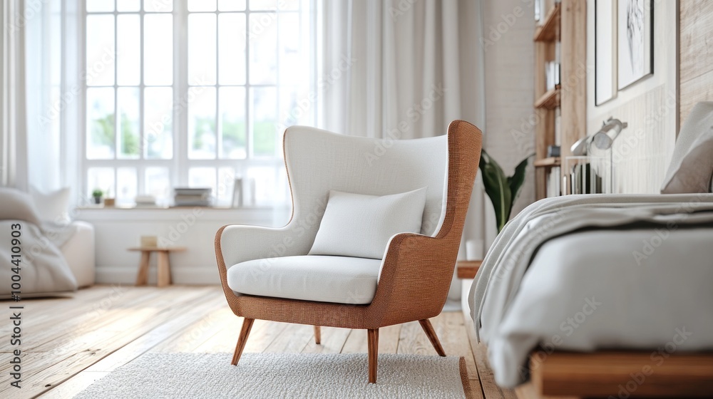 A cozy, modern living space featuring a stylish armchair and a serene atmosphere. A cozy, modern living space featuring a stylish armchair and a serene atmosphere.