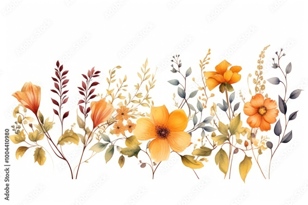 Fototapeta premium Fall flowers painting pattern plant.