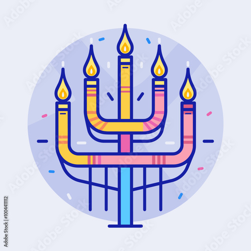 Jewish holiday Hanukkah. Candelabra. Vector illustration.