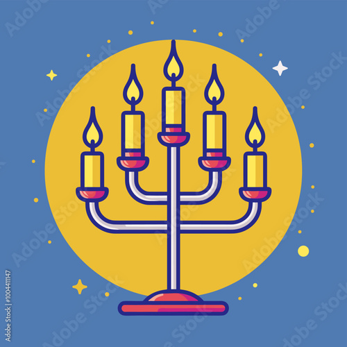 Hanukkah menorah flat color icon on blue background. Vector illustration.