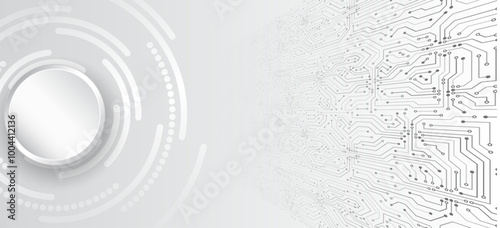 Perspective hi tech circuit board design innovation concept. Abstract futuristic wide communication vector illustration. Sci fi technology on the grey background.