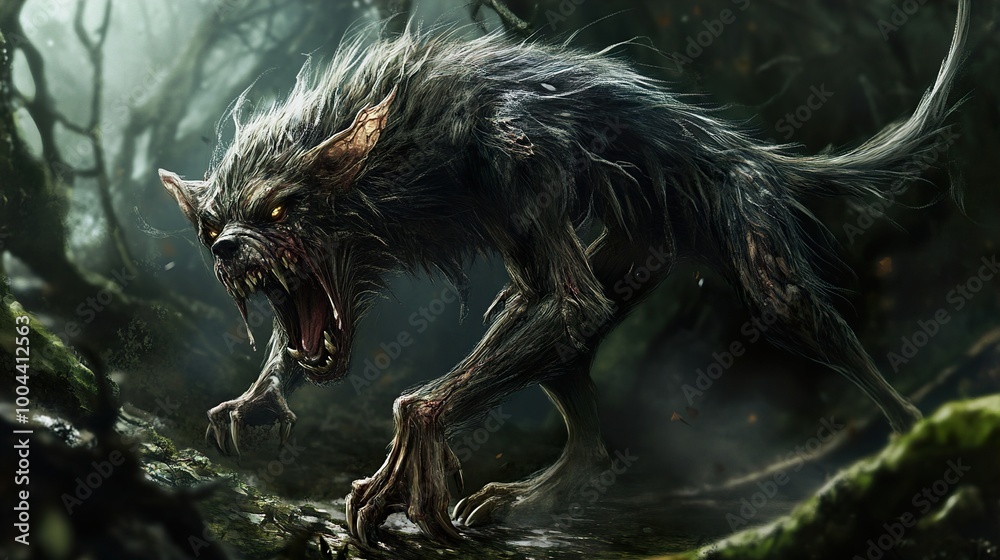 Ferocious Wolf Monster in a Dark Forest Ferocious Wolf Monster in a Dark Forest