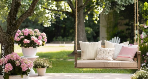 Wooden Swing in a Garden Setting