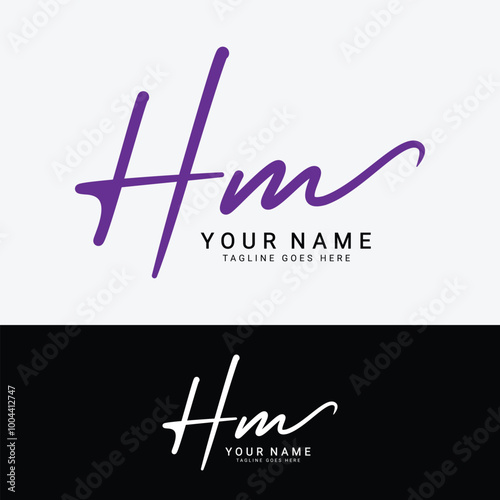 H, M, HM Initial letter logo. Alphabet HM Handwritten Signature logo
