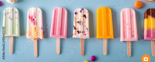 Colorful Frozen Treats on Blue Surface With Sprinkles