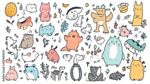 Wallpaper Mural Vector cartoon big set of cute doodle animals Torontodigital.ca