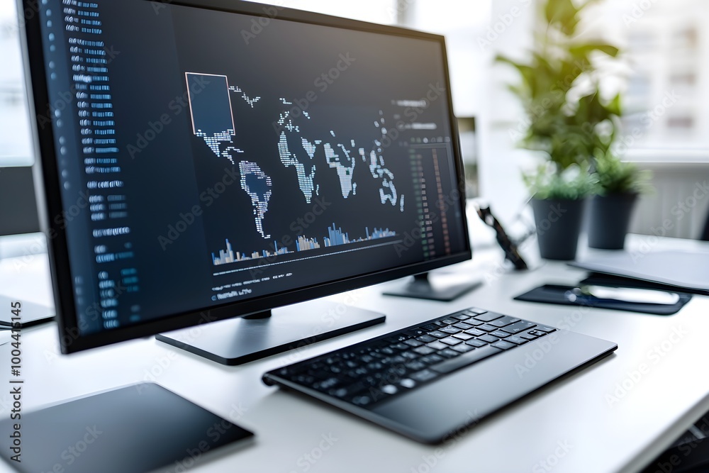 A modern consulting office with large interactive screens displaying key performance indicators and financial analysis A modern consulting office with large interactive screens displaying key performance indicators and financial analysis