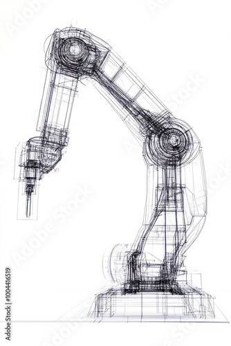 Complex robotic arm design featuring a drill tool