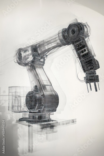 Robotic arm wireframe with multidimensional perspective