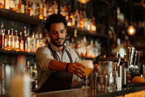 Bartender prepairing a cocktail at the bar bartender adult drink.