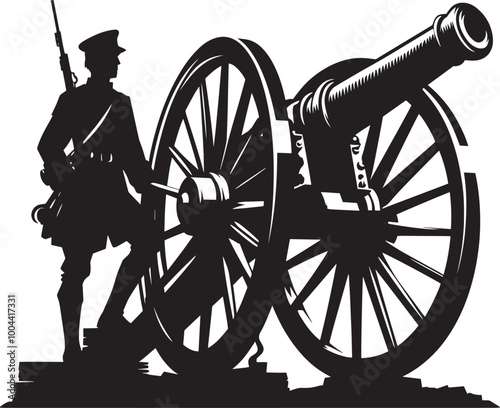 Old War Cannon silhouette vector illustration isolated on a white background