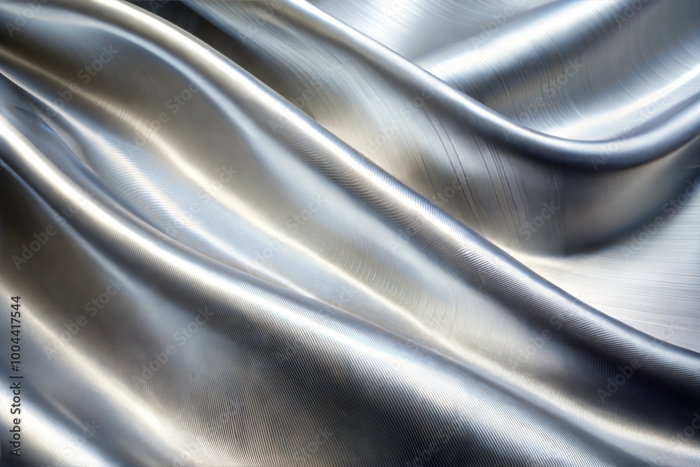 Obraz premium Silver fabric with flowing wave pattern close-up texture