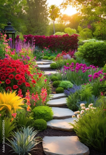 vibrant garden layout featuring unique plant arrangements colorful flora stunning outdoor spaces, plants, flowers, foliage, design, landscaping, greenery