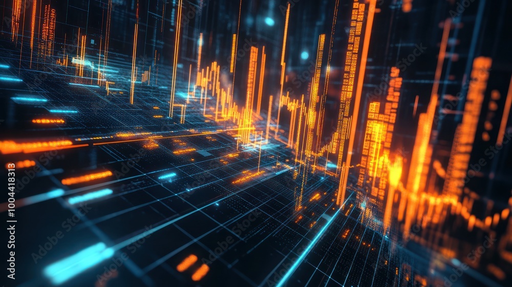 Abstract Digital Landscape with Glowing Lines and Data Abstract Digital Landscape with Glowing Lines and Data
