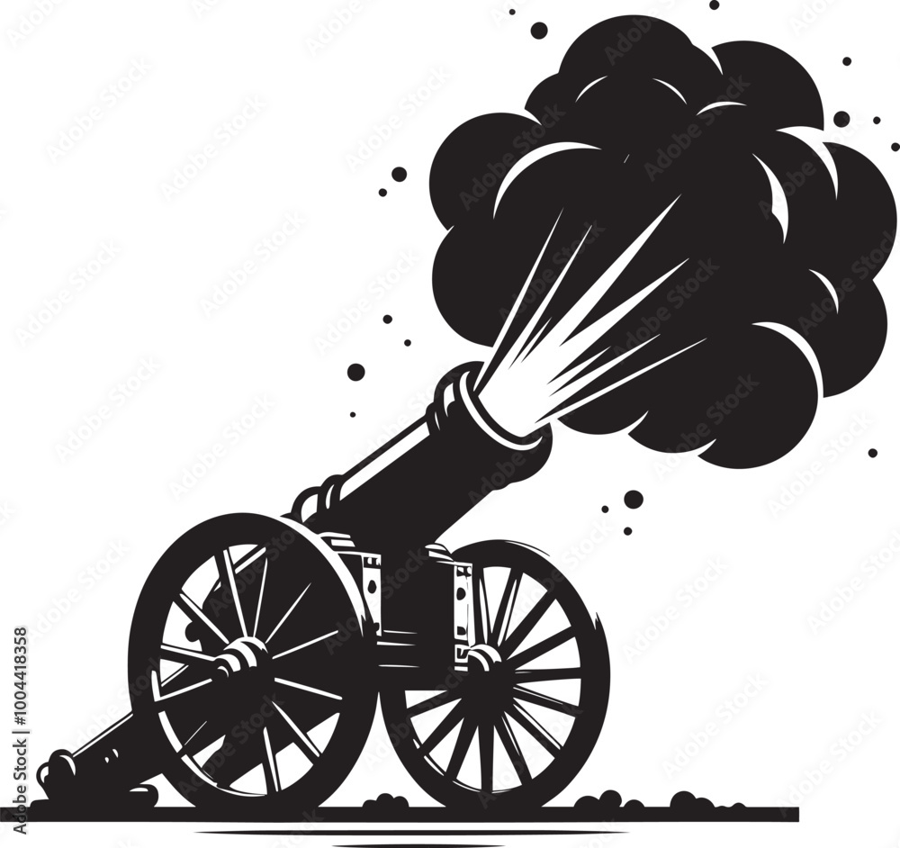 Fototapeta premium Old War Cannon silhouette vector illustration isolated on a white background