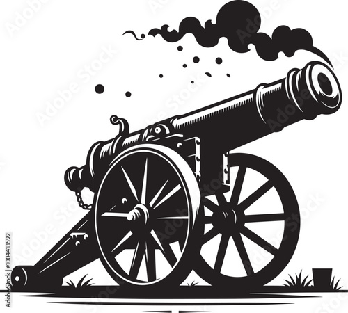 Old War Cannon silhouette vector illustration isolated on a white background