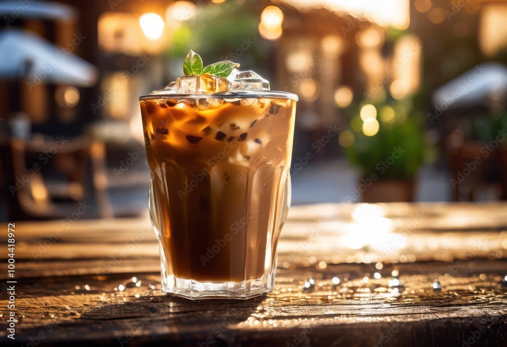 charming glass iced coffee adorned fresh dew drops reflecting morning sunlight perfectly, beverage, refreshment, drink, cool, condensation, summer, java charming glass iced coffee adorned fresh dew drops reflecting morning sunlight perfectly, beverage, refreshment, drink, cool, condensation, summer, java