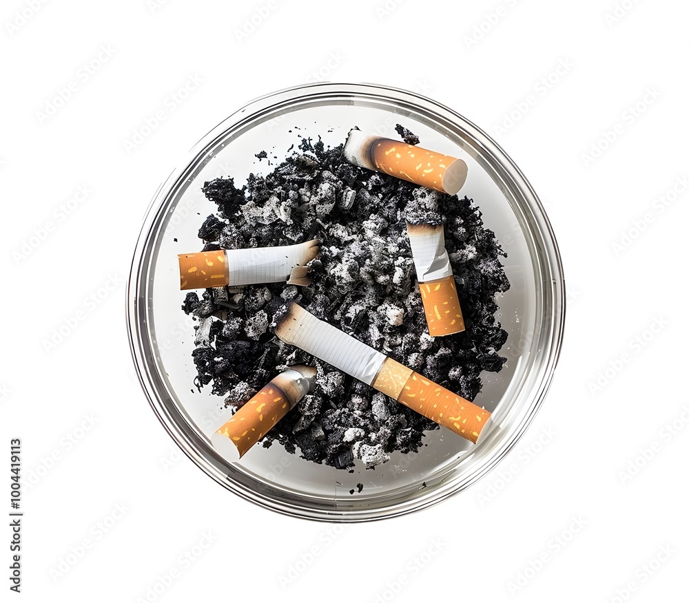 Ashtray with cigarette ashes and burnt cigarettes isolated on white background Ashtray with cigarette ashes and burnt cigarettes isolated on white background