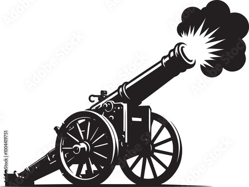 Old War Cannon silhouette vector illustration isolated on a white background