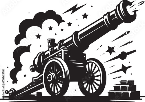 Old War Cannon silhouette vector illustration isolated on a white background