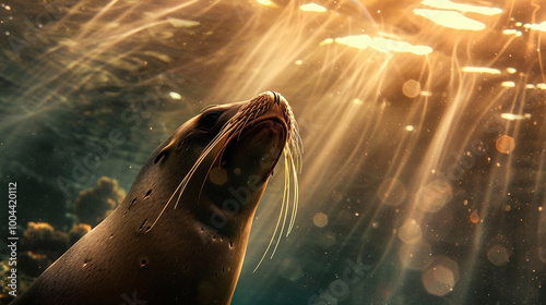 Beautiful shot of a sea lion seal enjoying the rays of the sun in baja California photo