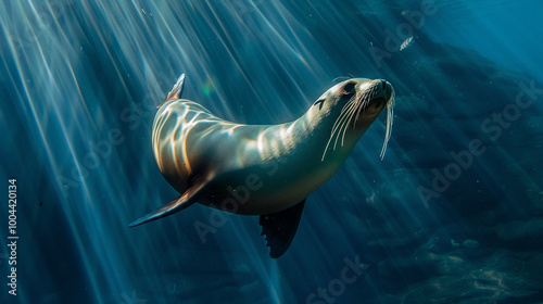 Beautiful shot of a sea lion seal enjoying the rays of the sun in baja California photo