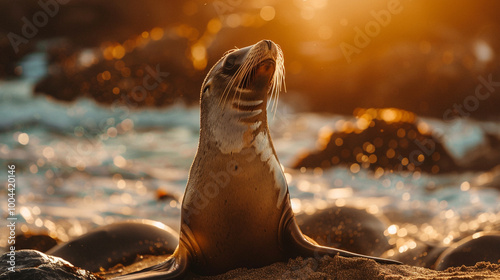 Beautiful shot of a sea lion seal enjoying the rays of the sun in baja California photo