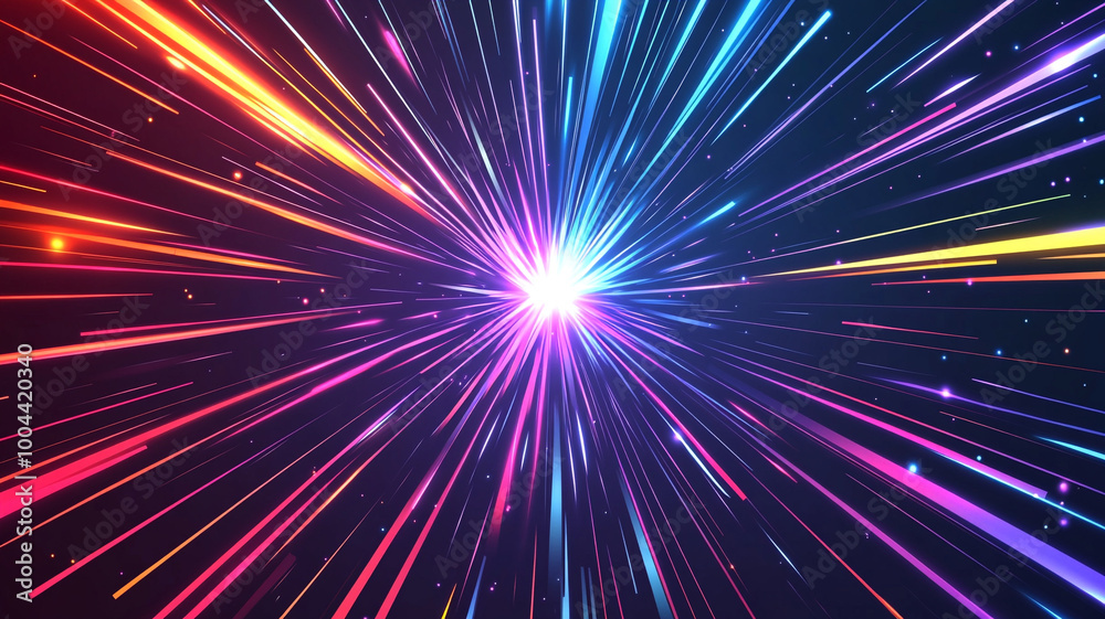 Abstract background with colorful rays of light and neon lines on a black background. Abstract background with colorful rays of light and neon lines on a black background.