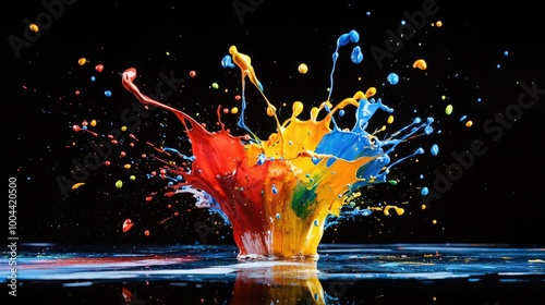 Vivid colors collide as red and blue paint explosively splatter against a dark background, showcasing the intensity of creativity in motion photo