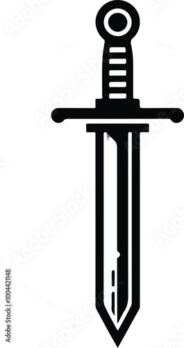 Swords in flat style and silhouettes isolated on white background. Icon set of ancient swords. Vector illustration. Medieval swords. Japanese sword katana. Military sword ancient weapon design
