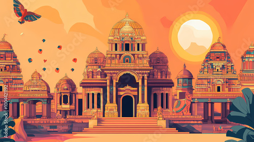 Illustration with text to commemorate rath yatra. Hindu Temple. Illustration