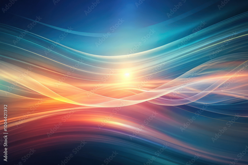 Dawn's light waves dance on a serene horizon, blending orange, blue, and gold in a tranquil landscape. GenerativeAI Dawn's light waves dance on a serene horizon, blending orange, blue, and gold in a tranquil landscape. GenerativeAI