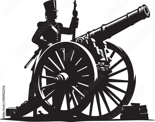 Old War Cannon silhouette vector illustration isolated on a white background
