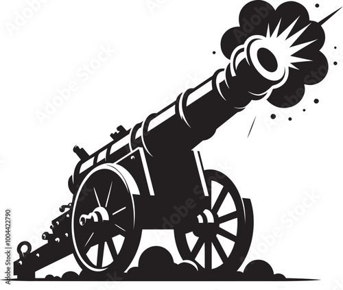 Old War Cannon silhouette vector illustration isolated on a white background
