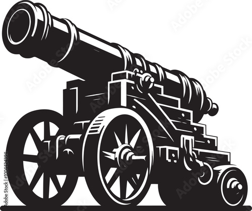 Old War Cannon silhouette vector illustration isolated on a white background