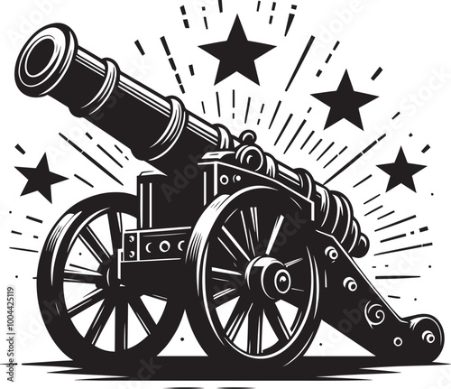 Old War Cannon silhouette vector illustration isolated on a white background