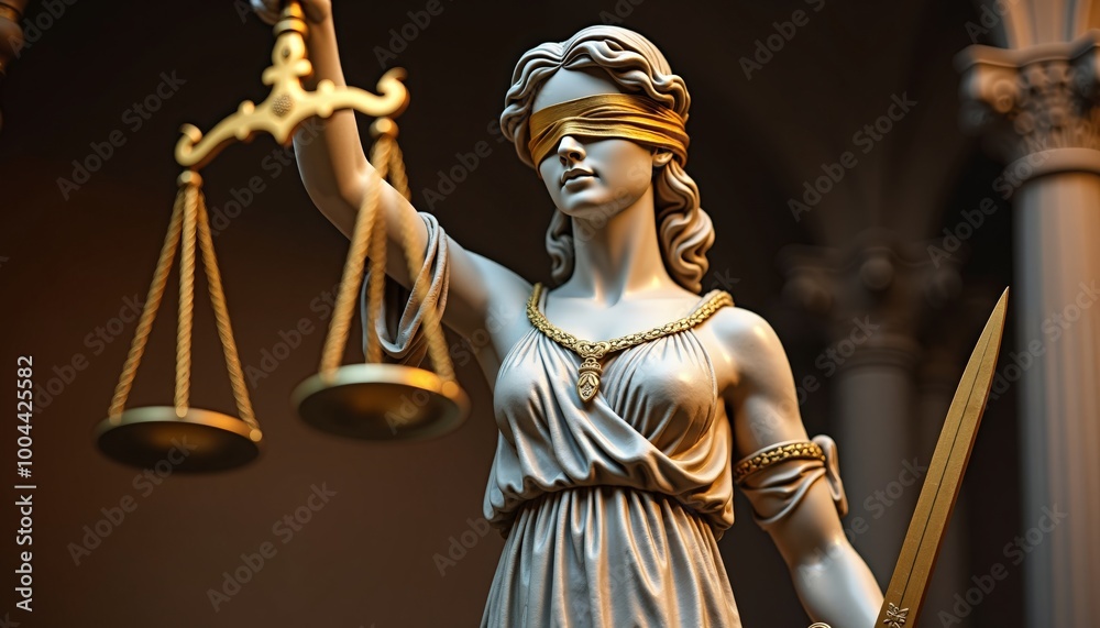 Obraz premium Statue of Lady Justice, Symbol of Law and Justice, Goddess Themis, Fairness and Legal Concepts