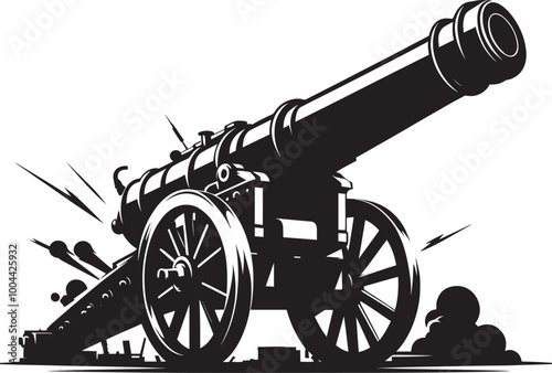 Old War Cannon silhouette vector illustration isolated on a white background
