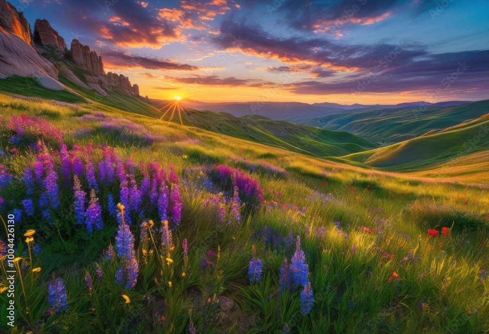 Obraz premium stunning hdr landscape lively landform textures capturing richness vibrant details every element, aesthetic, backdrop, breathtaking, bright, colors