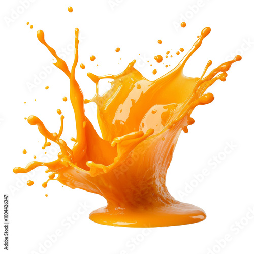 Vibrant orange paint splash on white background, capturing dynamic motion and energy. Perfect for advertising and creative projects. isolated PNG transparent Background. photo