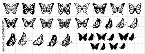 ПечатьButterfly design. Summer tropical insect. Different poses. Silhouette vector flat illustration. Cutting file. Suitable for cutting software. Cricut, Silhouette. 