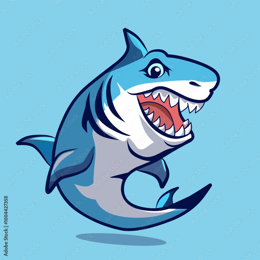 Naklejka premium Cartoon Shark Illustration with Sharp Teeth