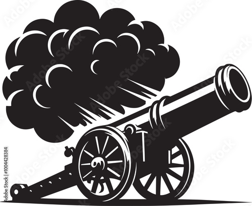 Old War Cannon silhouette vector illustration isolated on a white background