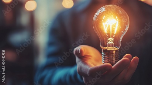 Bright Idea in a Hand with a Blurred Background