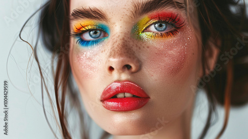 Beauty portrait of woman with colorful makeup