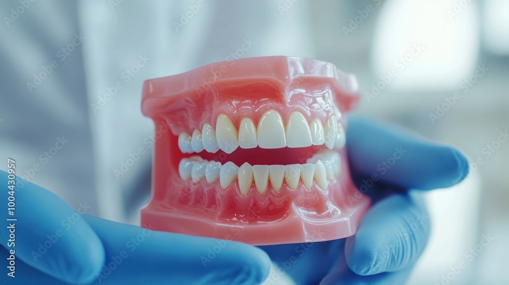 A dental model showcasing human teeth for educational purposes. A dental model showcasing human teeth for educational purposes.