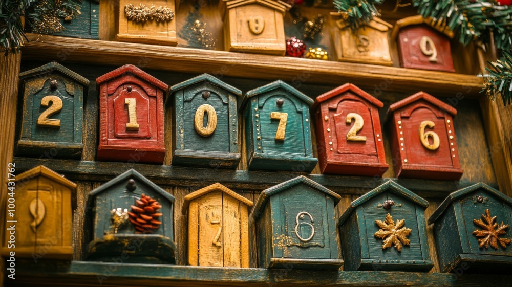 Obraz premium Wooden Advent Calendar with Numbered Doors